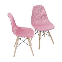 Kit 02 Cadeiras Boxbit Colmeia Pp Rosa Base Madeira