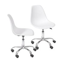 Kit 02 Cadeiras Boxbit Dkr Eames Polipropileno Branca Base Rodízio