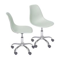 Kit 02 Cadeiras Boxbit Dkr Eames Polipropileno Verde Claro Base Rodízio