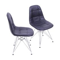 Kit 02 Cadeiras Boxbit Dkr Preta em P.U. com Acolchoado e em Botonê Base Cromada Kit 02 Cadeiras Boxbit Dkr Preta em P.U. com Acolchoado e em Botonê Base Cromada