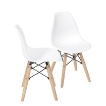 Kit 02 Cadeiras Boxbit Infantil Dkr Eames Polipropileno Branca Base Madeira