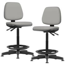 Kit 02 Cadeiras Caixa Alta Giratória Estofada Work F02 Crepe Cinza - Lyam Decor Kit 02 Cadeiras Caixa Alta Giratória Estofada Work F02 Crepe Cinza - Lyam Decor