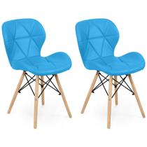 Kit 02 Cadeiras Charles Eames Eiffel Slim Wood Estofada - Azul