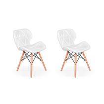 Kit 02 Cadeiras Charles Eames Eiffel Slim Wood Estofada - Branca
