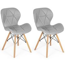 Kit 02 Cadeiras Charles Eames Eiffel Slim Wood Estofada - Cinza Kit 02 Cadeiras Charles Eames Eiffel Slim Wood Estofada - Cinza