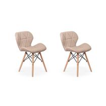 Kit 02 Cadeiras Charles Eames Eiffel Slim Wood Estofada - Nude - Magazine Decor