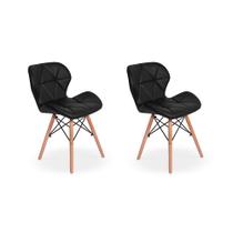 Kit 02 Cadeiras Charles Eames Eiffel Slim Wood Estofada - Preta - Magazine Decor