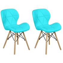 Kit 02 Cadeiras Charles Eames Eiffel Slim Wood Estofada - Tiffany