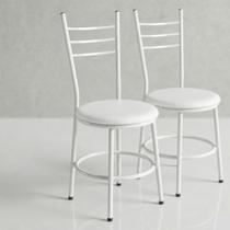 Kit 02 Cadeiras de Aço com Assento Estofado Para Mesa de Cozinha Liz Estrutura Branca:Branco Kit 02 Cadeiras de Aço com Assento Estofado Para Mesa de Cozinha Liz Estrutura Branca:Branco