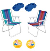 Kit 02 Cadeiras De Alumínio + 02 Mesas Portáteis Praia Camping Mor