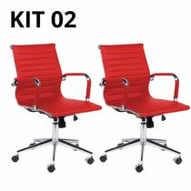 Kit 02 Cadeiras de Escritório Diretor Eames Esteirinha Vermelha