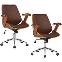 Kit 02 Cadeiras de Escritório Diretor Giratória com Regulagem de Altura Akon PU Marrom G56 - Gran Belo