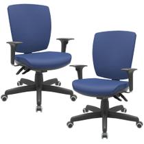 Kit 02 Cadeiras de Escritório Diretor Office Base Giratória Preto Alta Flexi P03 Vinil Azul - Lyam