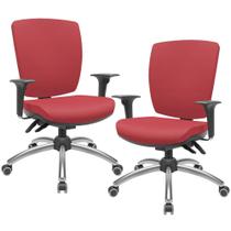 Kit 02 Cadeiras de Escritório Diretor Office Giratória Cromada Alta Flexi P03 Vinil Vermelho -Lyam