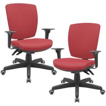Kit 02 Cadeiras de Escritório Diretor Office Giratória Preto Alta Flexi P03 Vinil Vermelho-Lyam
