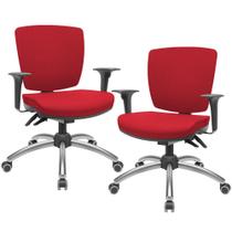 Kit 02 Cadeiras de Escritório Executiva Giratória Cromada Baixa Flexi P03 Poliéster Vermelho-Lyam