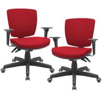 Kit 02 Cadeiras de Escritório Executiva Giratória Preto Baixa Flexi P03 Poliéster Vermelho -Lyam