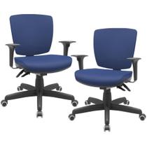 Kit 02 Cadeiras De Escritório Executiva Office Giratória Preto Baixa Flexi P03 Vinil Azul - Lyam Kit 02 Cadeiras De Escritório Executiva Office Giratória Preto Baixa Flexi P03 Vinil Azul - Lyam