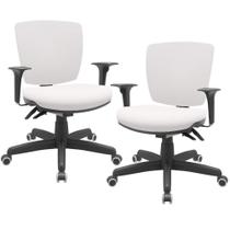 Kit 02 Cadeiras de Escritório Executiva Office Giratória Preto Baixa Flexi P03 Vinil Branco -Lyam