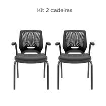 KIT 02 Cadeiras de Escritório Fixa Aproximação 4 pés com Braço Beezi Encosto Preto Assento Material Sintético PLAXMETAL