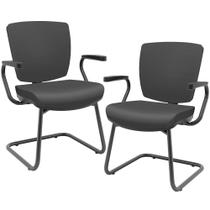 Kit 02 Cadeiras de Escritório Fixa Executiva Office Preto Slim Baixa Flexi P03 Vinil Preto -Lyam