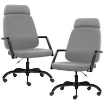 Kit 02 Cadeiras De Escritório Giratória Com Apoio De Cabeça Hub F02 Sintético Cinza - Lyam Decor