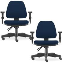 Kit 02 Cadeiras de Escritório Giratória Executiva Ergonômica Sky L02 Crepe Azul Marinho - Lyam Decor