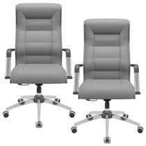 Kit 02 Cadeiras De Escritório Giratória Presidente Base Cromada Kirk P03 Facto Cinza - Lyam Decor