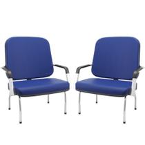 Kit 02 Cadeiras de Escritório Recepção com Braço Fixa Cromada Magno P03 Vinil Azul - Lyam Decor