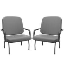 Kit 02 Cadeiras de Escritório Recepção com Braço Fixa Preta Magno P03 Vinil Cinza - Lyam Decor