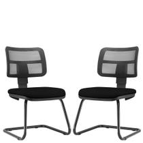 Kit 02 Cadeiras de Escritório Recepção Fixa Zip Crepe Preto - Lyam Decor