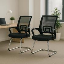 Kit 02 Cadeiras de Escritório Sala Atendimento Consultório Com Base Fixa Detroit Pretas