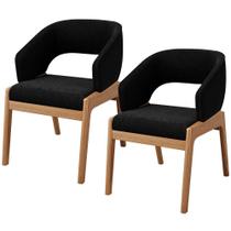 Kit 02 Cadeiras de Jantar e Estar Living Estofada Lince L02 Bouclê Preto - Lyam Decor Kit 02 Cadeiras de Jantar e Estar Living Estofada Lince L02 Bouclê Preto - Lyam Decor