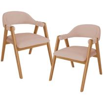 Kit 02 Cadeiras de Jantar e Estar Living Estofada Nadja L02 Linho Rosê - Lyam Decor