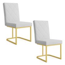 Kit 02 Cadeiras de Jantar Estofada Siena Linho Base de Ferro Dourada - Pallazio