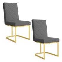 Kit 02 Cadeiras de Jantar Estofada Siena Linho Base de Ferro Dourada - Pallazio