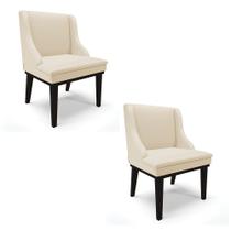 Kit 02 Cadeiras de Jantar Liz material sintético Bege Base Fixa Madeira Preto - D'Rossi