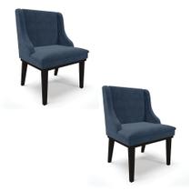 Kit 02 Cadeiras De Jantar Suede Azul Marinho Base Madeira