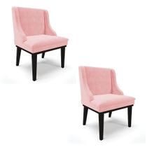Kit 02 Cadeiras De Jantar Suede Rosa Bebê Base Madeira