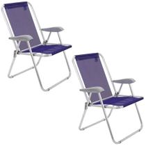 Kit 02 Cadeiras De Praia Tramontina Creta Master Em Alumínio Com Assento Roxo 92900203