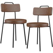 Kit 02 Cadeiras Decorativa Estofada Para Sala De Jantar Barcelona L02 material sintético Marrom - Lyam Decor
