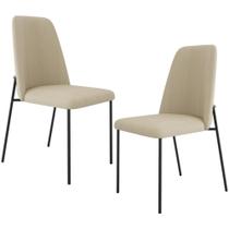 Kit 02 Cadeiras Decorativa Estofada Para Sala De Jantar Bella L02 Linho Bege Escuro - Lyam Decor