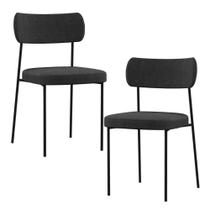Kit 02 Cadeiras Decorativa Estofada Para Sala de Jantar Melina F01 Linho Grafite - Lyam Decor