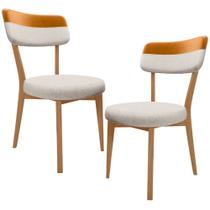 Kit 02 Cadeiras Decorativa Estofada Sala Base Madeira Roy L02 material sintético Whisky Linho Cru - Lyam
