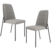 Kit 02 Cadeiras Decorativa Estofada Sala De Jantar Bella L02 material sintético Preto Linho Cinza - Lyam Decor