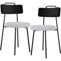 Kit 02 Cadeiras Decorativa Estofada Sala Jantar Barcelona L02 material sintético Preto Linho Cinza - Lyam