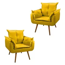 Kit 02 Cadeiras Decorativa Opala Consultório Sala de Estar Amarela