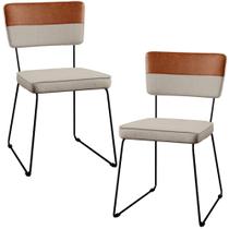 Kit 02 Cadeiras Decorativas Allana L02 Faixa material sintético Camel Linho Bege - Lyam Decor