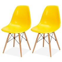 Kit 02 Cadeiras Decorativas Eiffel Charles Eames Amarelo com Pés de Madeira - Lyam Decor
