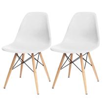 Kit 02 Cadeiras Decorativas Eiffel Charles Eames F03 Branco com Pés de Madeira - Lyam Decor